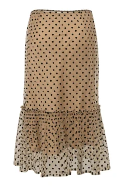 Black tiered semi-sheer flocked polka dot mesh pull-on midi illusion A-line midi skirt
