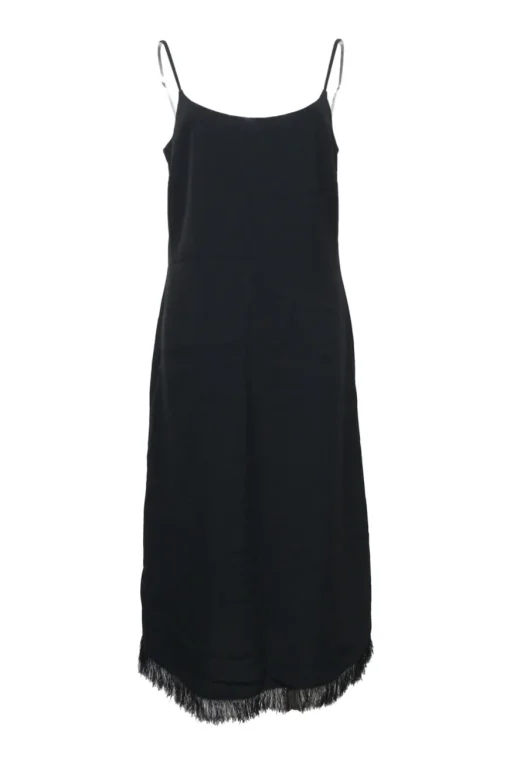 Black triacetate slip dress with fringe hem