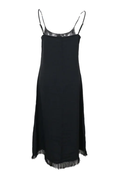 Black triacetate slip dress with fringe hem