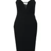 Black triacetate-blend plunge neck bustier slit-back slip dress with tonal mesh insert