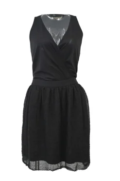 Black triacetate-blend wrap-effect skater dress