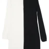 Black two-tone acetate-viscose blend V-neck shift dress