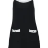 Black two-tone cotton-blend swing-style slip dress with fixed straps