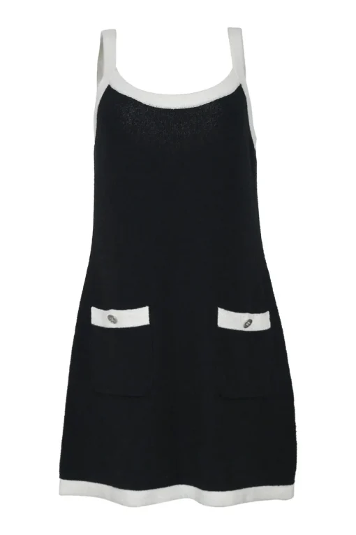 Black two-tone cotton-blend swing-style slip dress with fixed straps