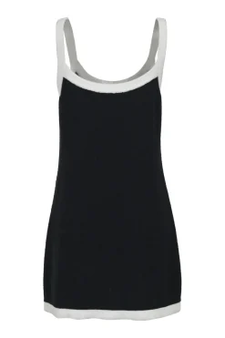 Black two-tone cotton-blend swing-style slip dress with fixed straps