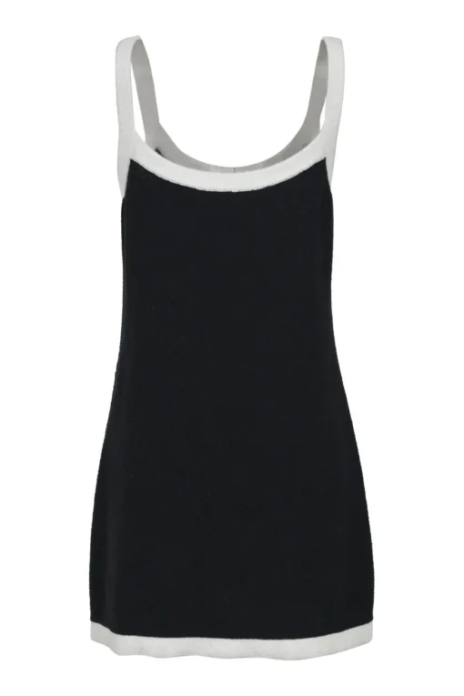 Black two-tone cotton-blend swing-style slip dress with fixed straps