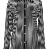 Black two-tone graphic stripe cotton poplin dagger collar button-front shirt