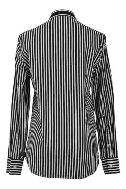 Black two-tone graphic stripe cotton poplin dagger collar button-front shirt