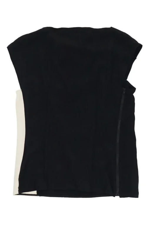 Black two-tone paneled draped silk bateau neck cap sleeve top