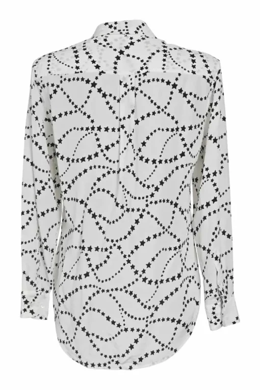 Black two-tone silk star print spread collar button-front shirt with cargo chest patch pockets