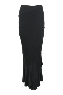 Black virgin wool-blend layered-effect spiral bandage knit mermaid maxi skirt