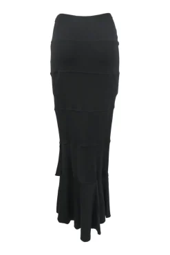 Black virgin wool-blend layered-effect spiral bandage knit mermaid maxi skirt