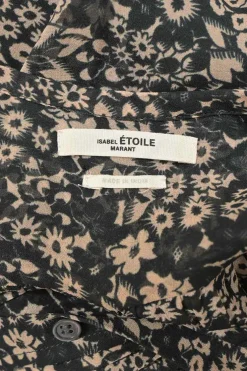 Black viscose ditsy floral print Lizete drop-waist midi dress with blouson sleeves and handkerchief skirt