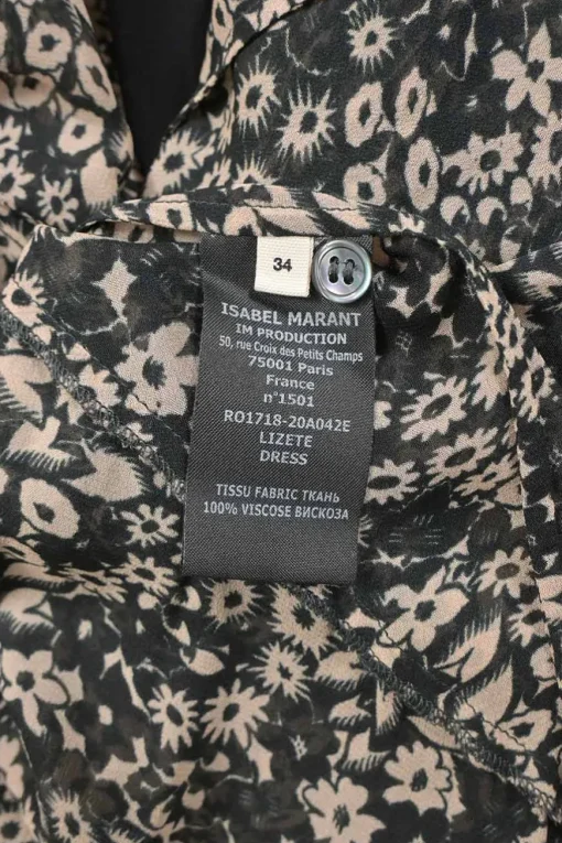 Black viscose ditsy floral print Lizete drop-waist midi dress with blouson sleeves and handkerchief skirt