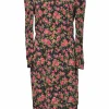Black viscose floral print long sleeve sheath dress