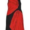 Black viscose floral print sleeveless midi dress