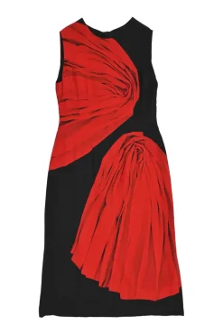 Black viscose floral print sleeveless midi dress
