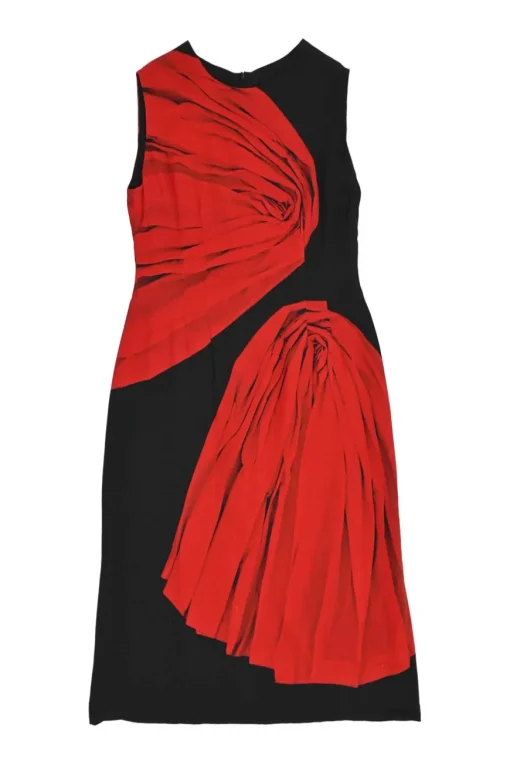 Black viscose floral print sleeveless midi dress