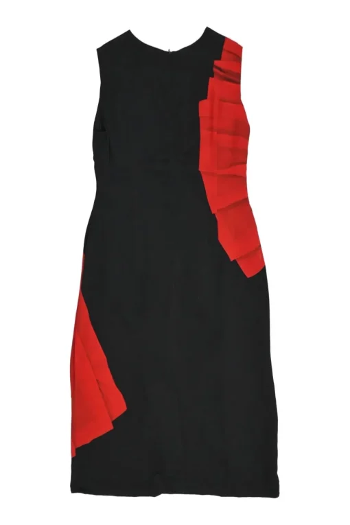 Black viscose floral print sleeveless midi dress