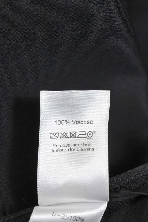 Black viscose split neck half-sleeve shift dress with built-in silver-tone metallic choker