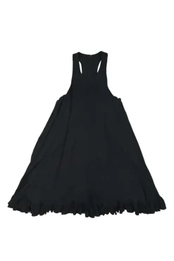 Black viscose swing-style racerback shift dress