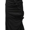 Black viscose-blend asymmetric ruched pencil skirt