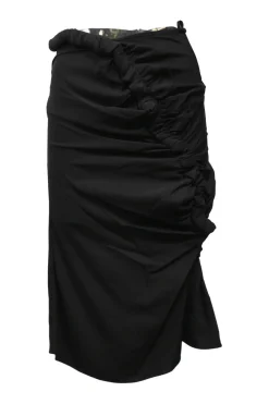 Black viscose-blend asymmetric ruched pencil skirt