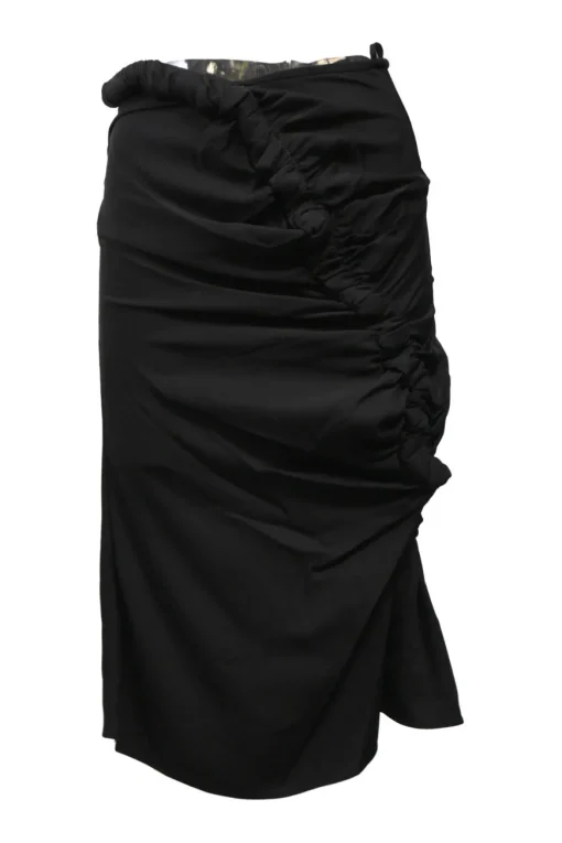 Black viscose-blend asymmetric ruched pencil skirt