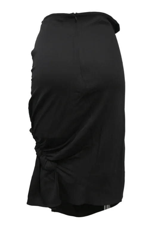 Black viscose-blend asymmetric ruched pencil skirt