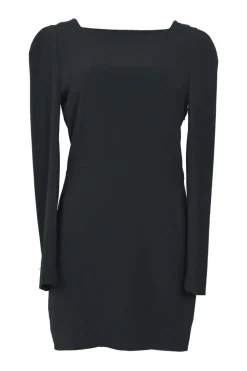 Black viscose-blend bateau neck open-back long sleeve mini dress