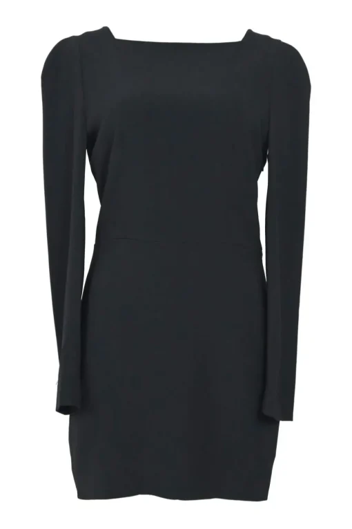 Black viscose-blend bateau neck open-back long sleeve mini dress