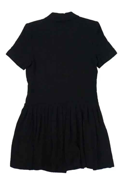 Black viscose-blend bouclé tweed double breasted peak lapel short sleeve coat dress
