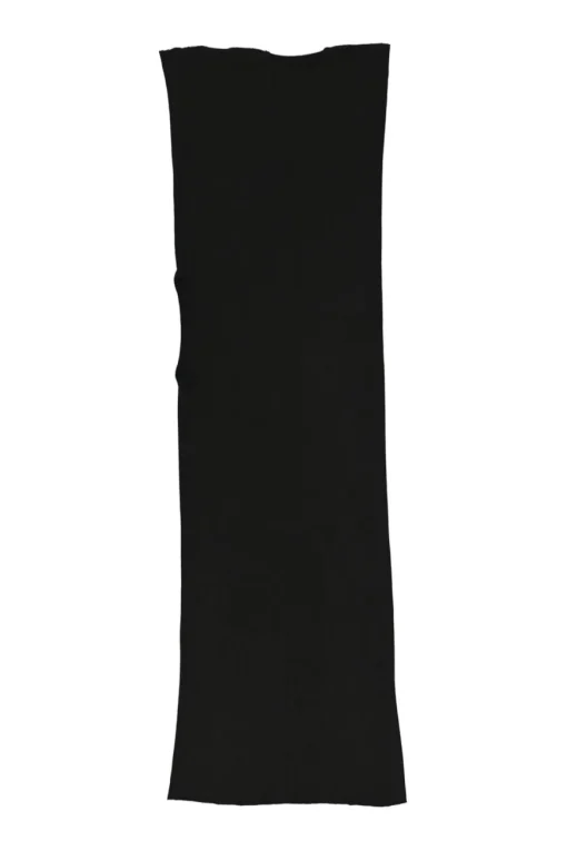 Black viscose-blend convertible jersey knit shift sack dress with side rib cutout