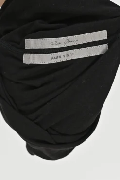 Black viscose-blend convertible jersey knit shift sack dress with side rib cutout