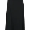Black viscose-blend crepe mid-length skirt with asymmetric cascading hem