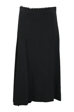 Black viscose-blend crepe mid-length skirt with asymmetric cascading hem