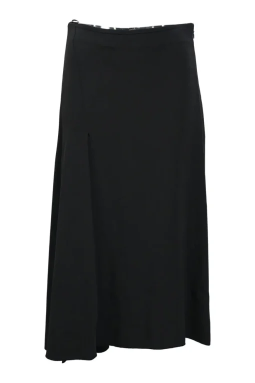 Black viscose-blend crepe mid-length skirt with asymmetric cascading hem