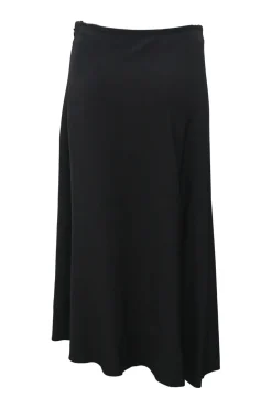 Black viscose-blend crepe mid-length skirt with asymmetric cascading hem