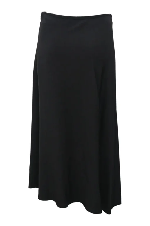 Black viscose-blend crepe mid-length skirt with asymmetric cascading hem