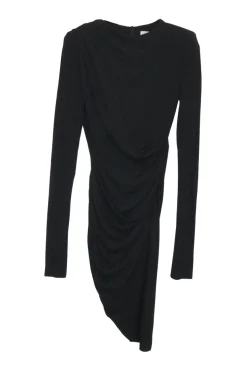 Black viscose-blend draped jersey asymmetric micro-mini dress