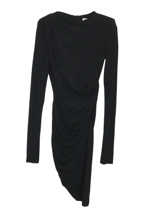 Black viscose-blend draped jersey asymmetric micro-mini dress