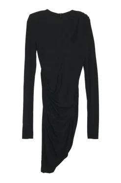 Black viscose-blend draped jersey asymmetric micro-mini dress