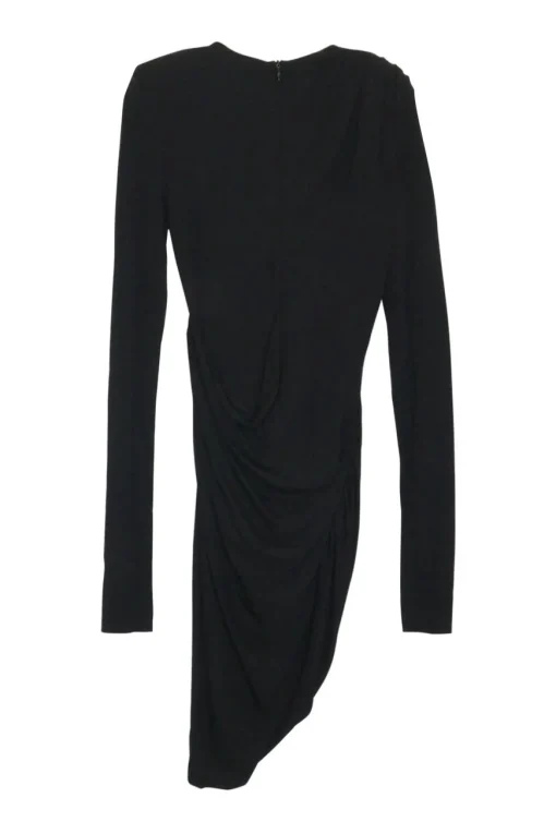 Black viscose-blend draped jersey asymmetric micro-mini dress