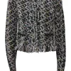 Black viscose-blend fantasy bouclé knit fringe cardigan jacket
