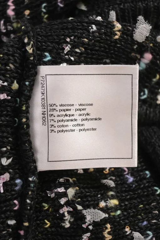Black viscose-blend fantasy bouclé knit fringe cardigan jacket