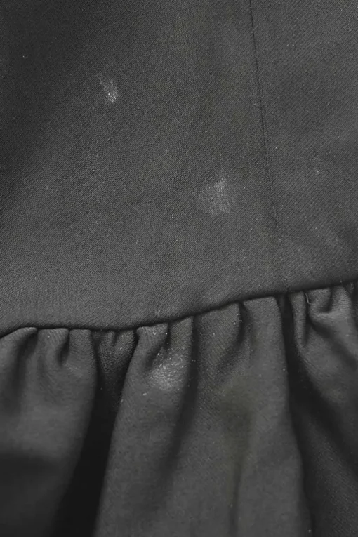 Black viscose-blend high-collar flutter sleeve tulip skirt mini dress featuring built-in chainlink necklace appliqué