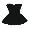 Black viscose-blend interlock rib knit strapless peplum bustier top with corset-style interior boning
