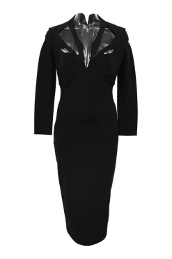Black viscose-blend interlock knit cutout bustier sheath dress