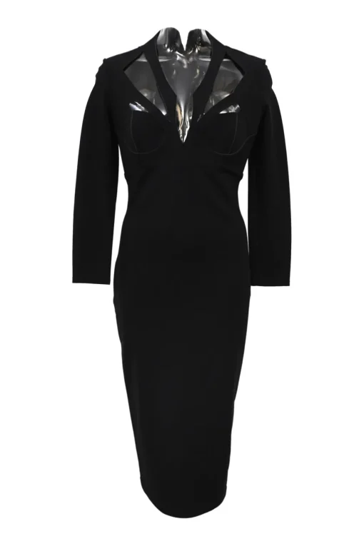 Black viscose-blend interlock knit cutout bustier sheath dress