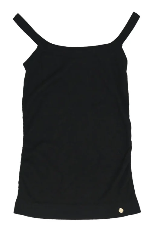 Black viscose-blend jersey knit racerback tank top with medusa plaque